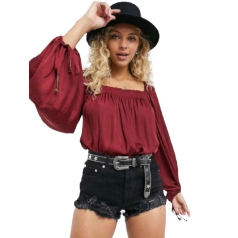 Free People Another Round Smocked Balloon sleeve Bodysuit XS